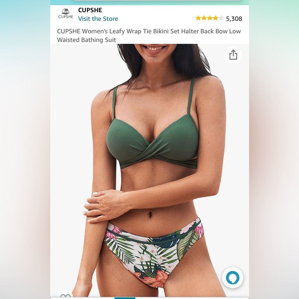 Cupshe Leafy Green Bikini, spaghetti straps